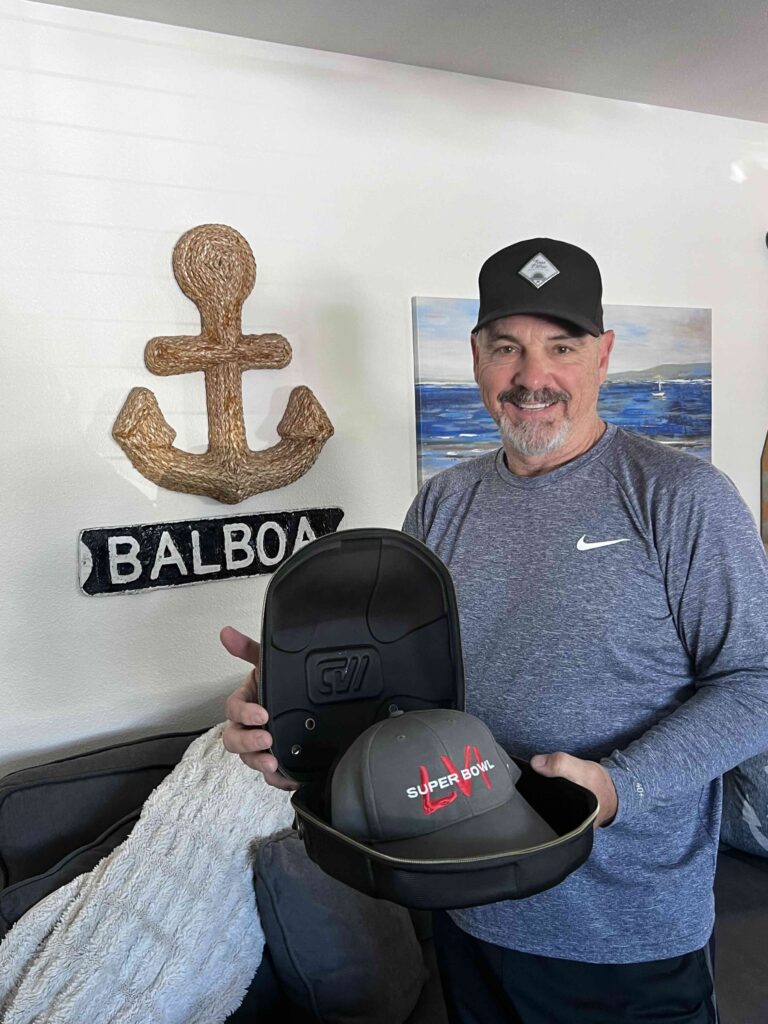 my dad showing off his hat packer.