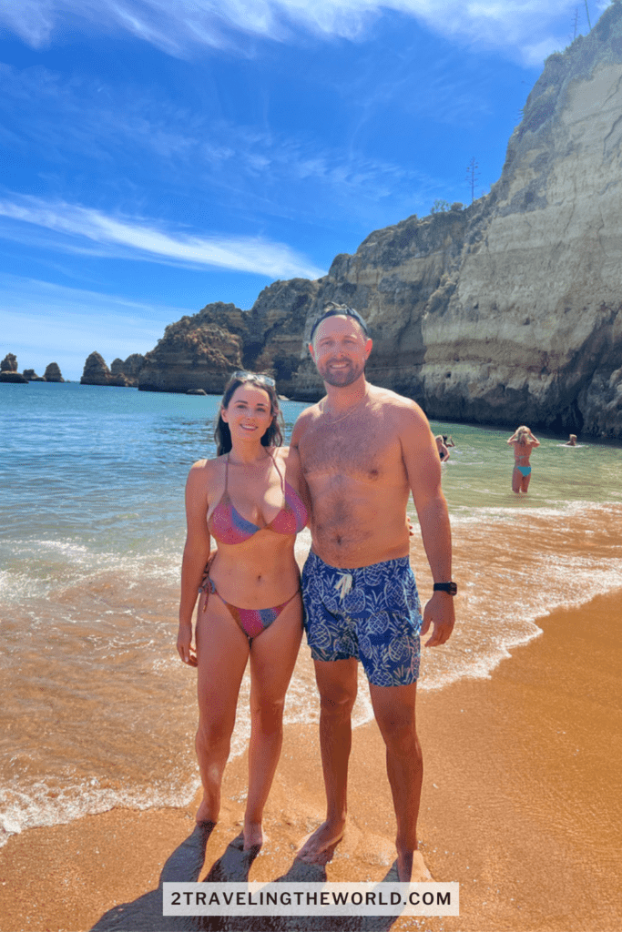 algarve portugal aesthetic - man and woman standing on one of the best beaches in the algarve