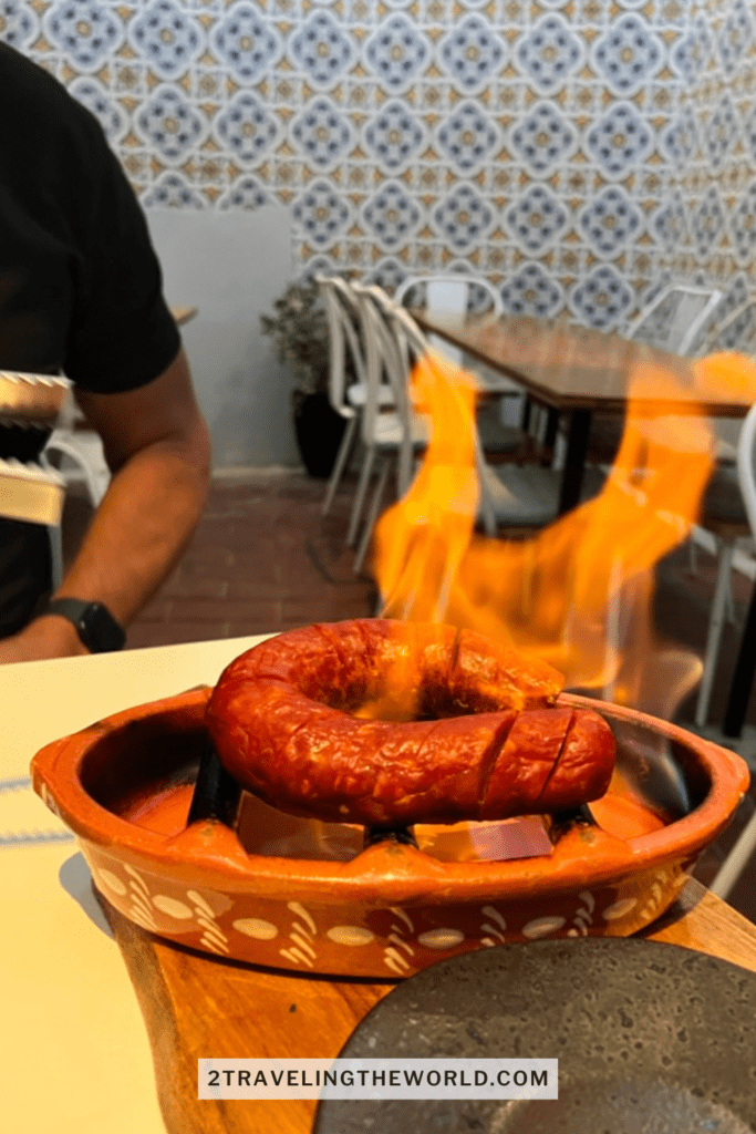 image of flaming chorizo at Barbosa Tapas. Top restaurant lagos worth visiting