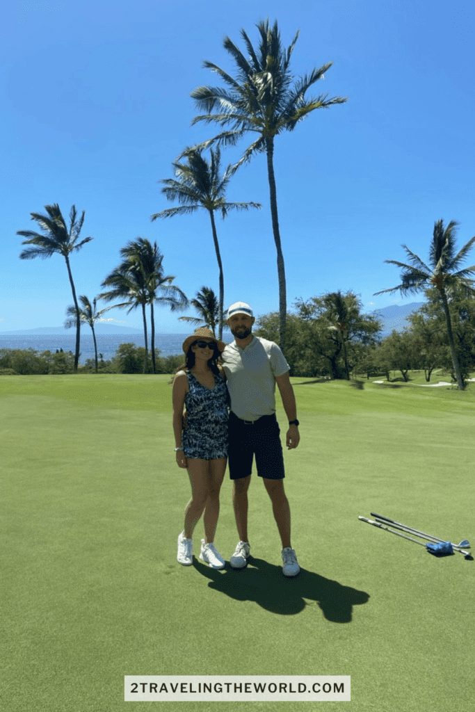 golf course on maui wailea. Couple standing on the wailea gold golf course