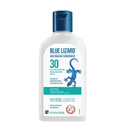 BLUE LIZARD Active Mineral Sunscreen with Zinc Oxide/SPF 30+, Unscented, 8.75 Fl Oz