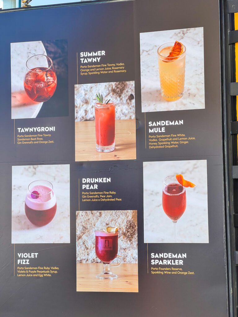 Port tasting in vila nova de gaia region. photo shows a menu with 5 port drinks.