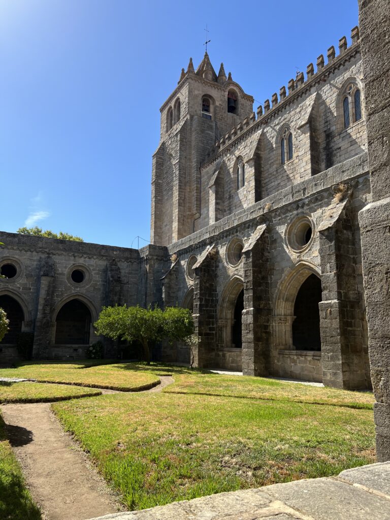 views of the medieval walls from Cathedral Evora Portugal