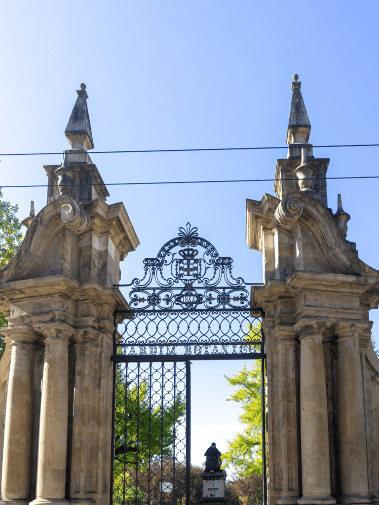baroque and neoclassical styles at the Main Gate of the botanical gardens in Coimbra Portugal