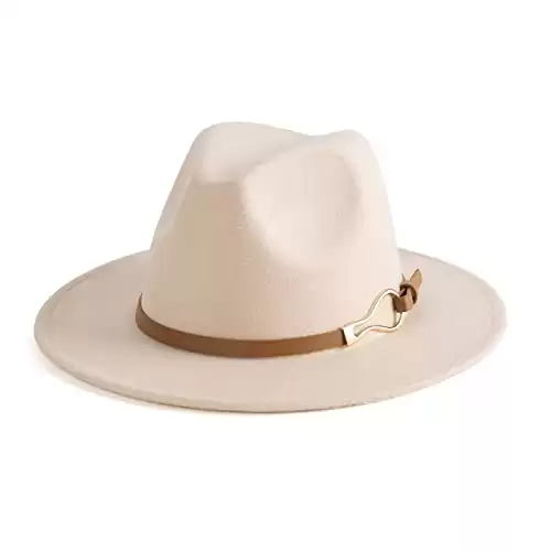 Wide Brim Fedora Panama Hat with Belt Buckle
