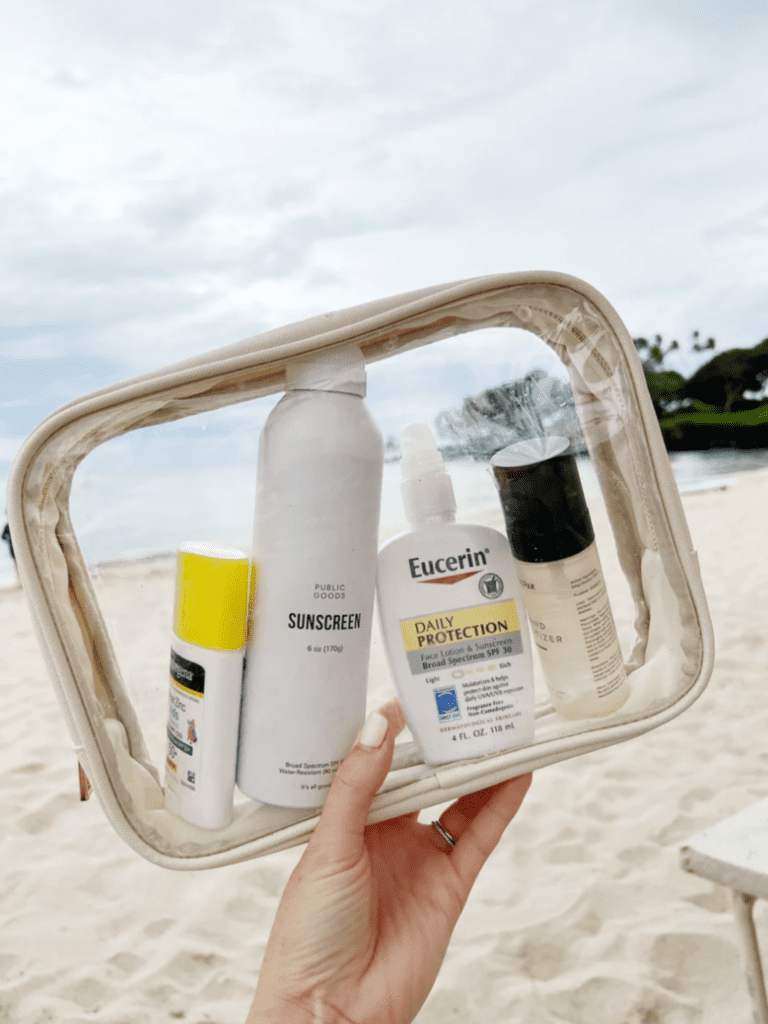 clear makeup pouch that you can toss sunscreen in for a beach day