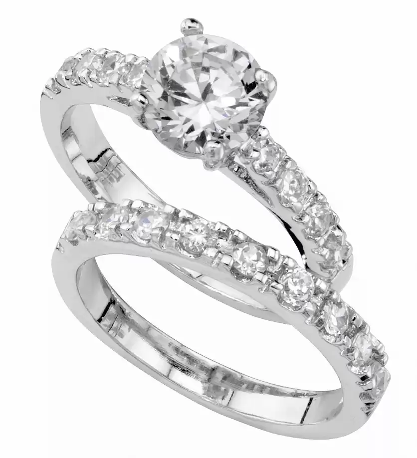 Cubic Zirconia (3 ct. t.w.) Engagement Ring Set in Fine Silver Plate