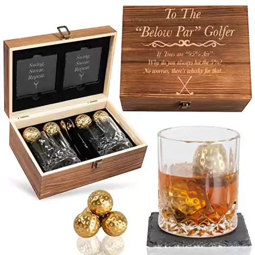 GreenCor Funny Golf Gifts for Men - Him | Husband | Friend - Whiskey Glass Set Engraved ‘To The “Below Par” Golfer”’ Gi fts for Birthday - Christmas - Friend - Bachelors Party - Anniversary