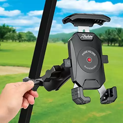 Roykaw Golf Cart Phone Mount Holder for iPhone/Galaxy/Google Pixel/Motorola- Fit for EZGO, Club Car, Yamaha, Upgrade Quick Release & One-Touch Lock