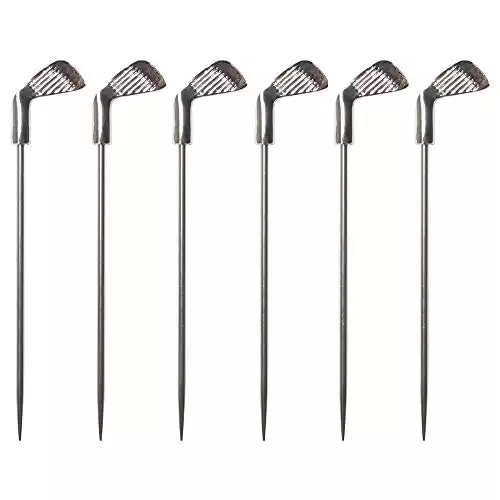 Cork Pops Stainless Steel 6 Inch Golf Club Cocktail Pick Set of 6