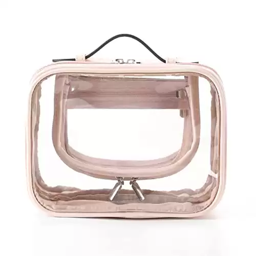 Lychii TSA Approved Toiletry Bag, Clear Travel Bag for Liquids Toiletries, Makeup Cosmetic Bag Organizer, Carry on Travel Accessories Essentials, Beige