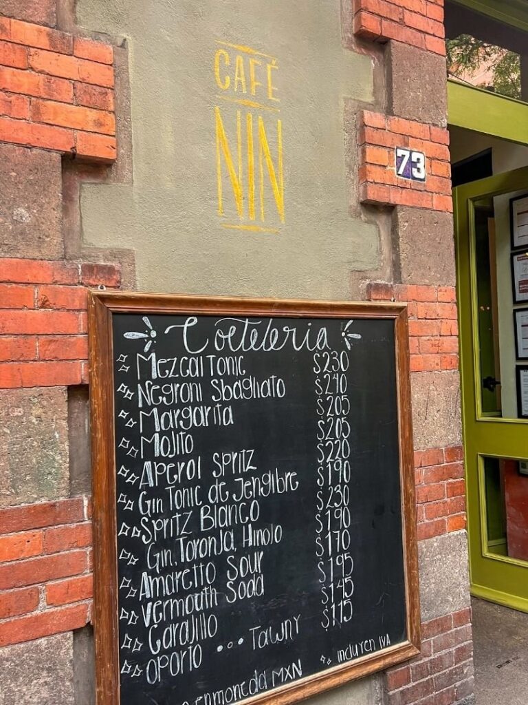 Cafe Nin drink menu in Condesa neighborhood Mexico City