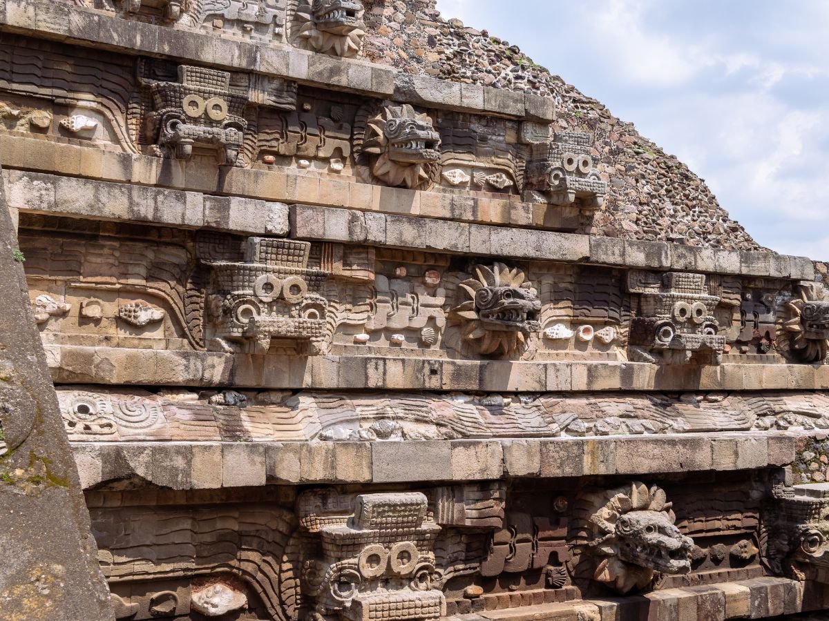 Images from Temple of Feathered Serpent from top Teotihuacan tours