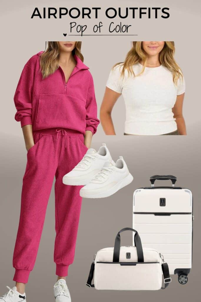 Pink and white flight outfit that adds a punch of color to your wardrobe