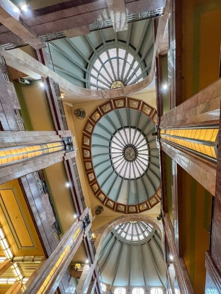 ceiling inside the Palacio De Bellas Artes in Mexico City
