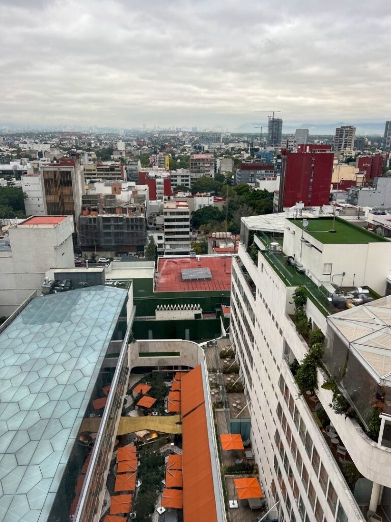 view from the roof top of the Andaz Condesa Hotel in Mexico City