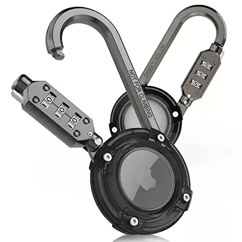 2Pack Airtag Holder with 3-Digit Combination Lock, Protective Airtag Case with Metal Carabiner, Airtag Bike Mount Lock for Anti-Theft, Apple Airtag Accessory for Luggage, Backpacks, Strollers (2Pack)