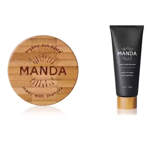 MANDA - Sun Paste with Broad Spectrum Protection with Sun Burn Relief Cream - Sun Care Bundle - Zinc Oxide, SPF 50 - Long Lasting Sun Block for Face and Body - Reef Safe - 3.4oz