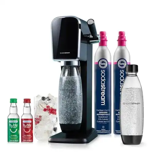 SodaStream Art Sparkling Water Maker Bundle (Black), with CO2, DWS Bottles, and Bubly Drops Flavors