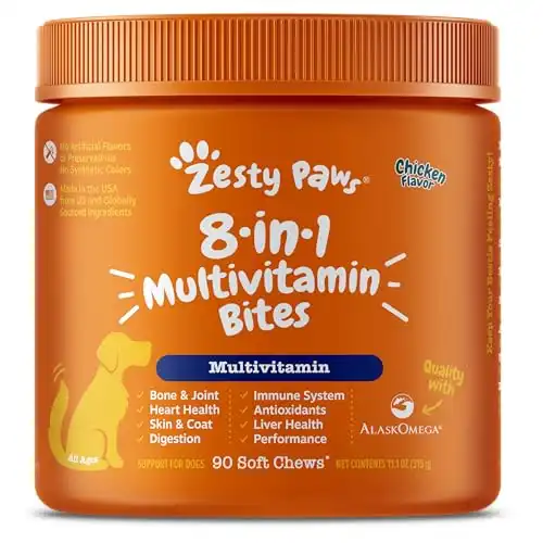 Zesty Paws Multivitamin Treats for Dogs - Glucosamine Chondroitin for Joint Support + Digestive Enzymes & Probiotics - Grain Free Dog Vitamin for Skin & Coat + Immune Health - Chicken Flavor -...