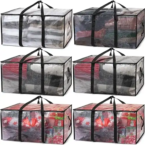 ClearSpace Heavy Duty Moving Bags or Storage Bags Clear Storage Bins with Lids, Large Moving Boxes with Backpack Straps & Zippers Packing Bags & Moving Supplies for College Dorm, 6 Pack