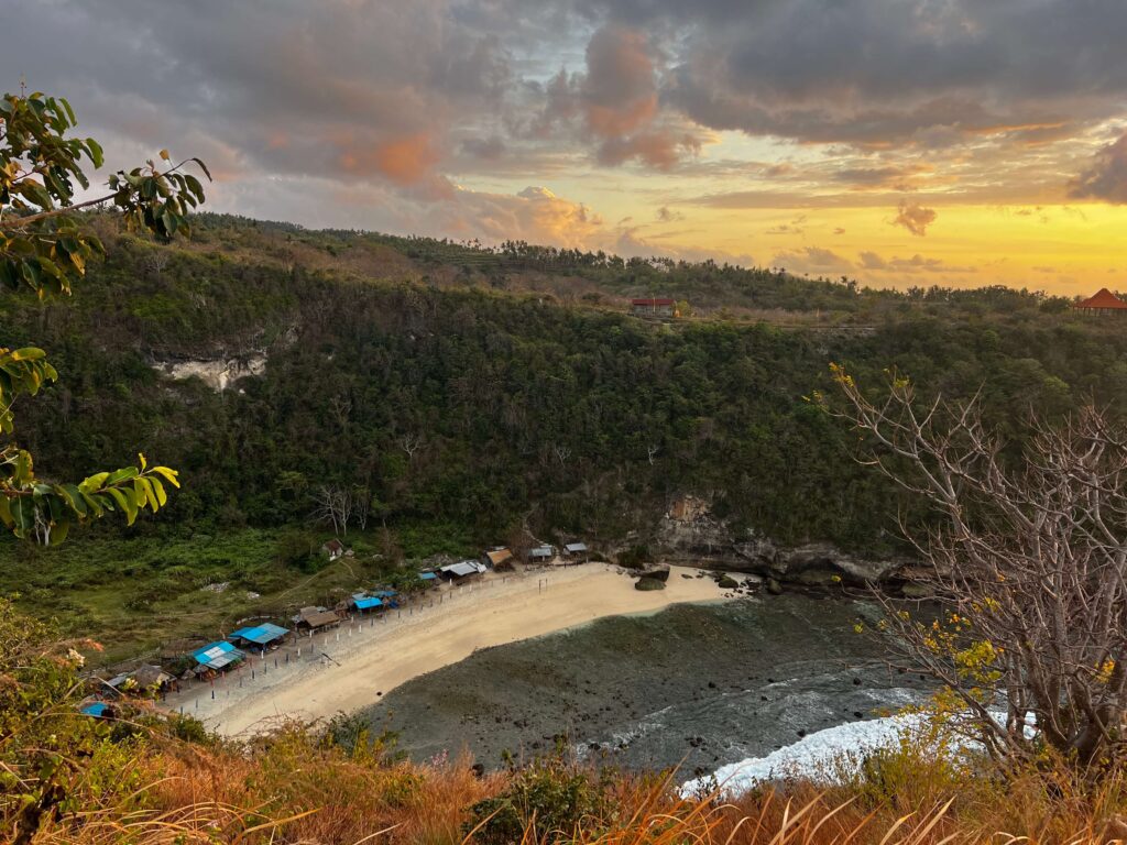 Atuh Beach at sunrise before the crowds